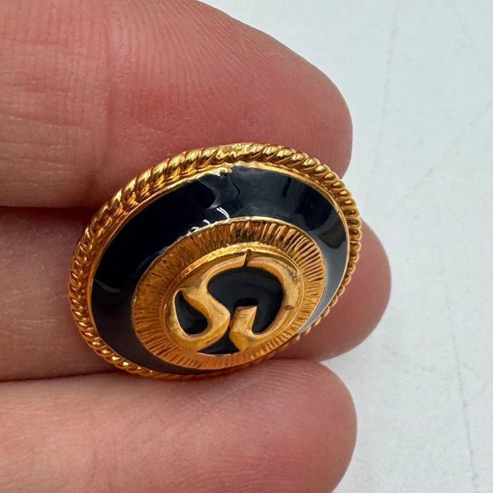 St. John Gold & Black Replacement Buttons Set Of 7 Round Rope Trim Design Shank